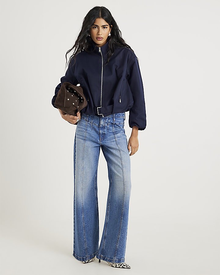 Navy Belted Bubble Hem Jacket - Absanoh Pakistan