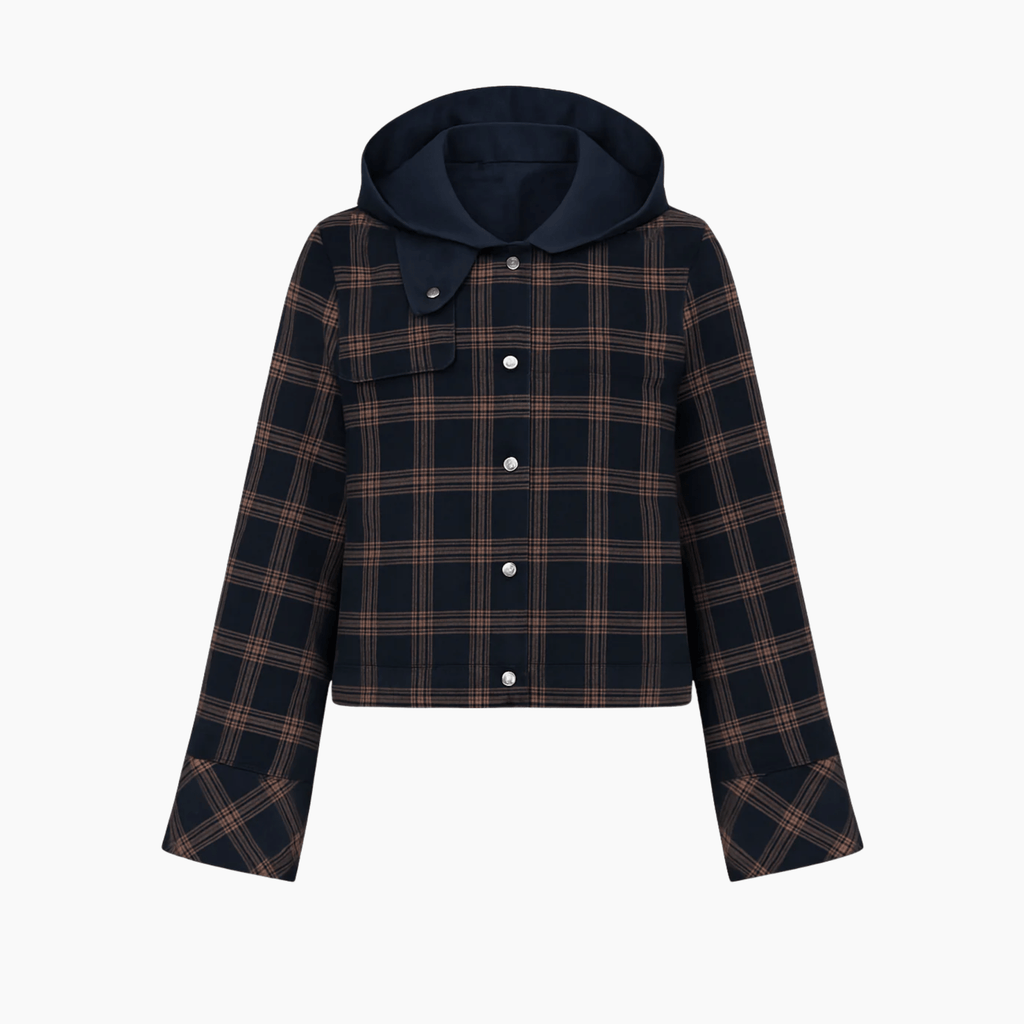 Red Navy Checked Hooded Jacket - Absanoh Pakistan