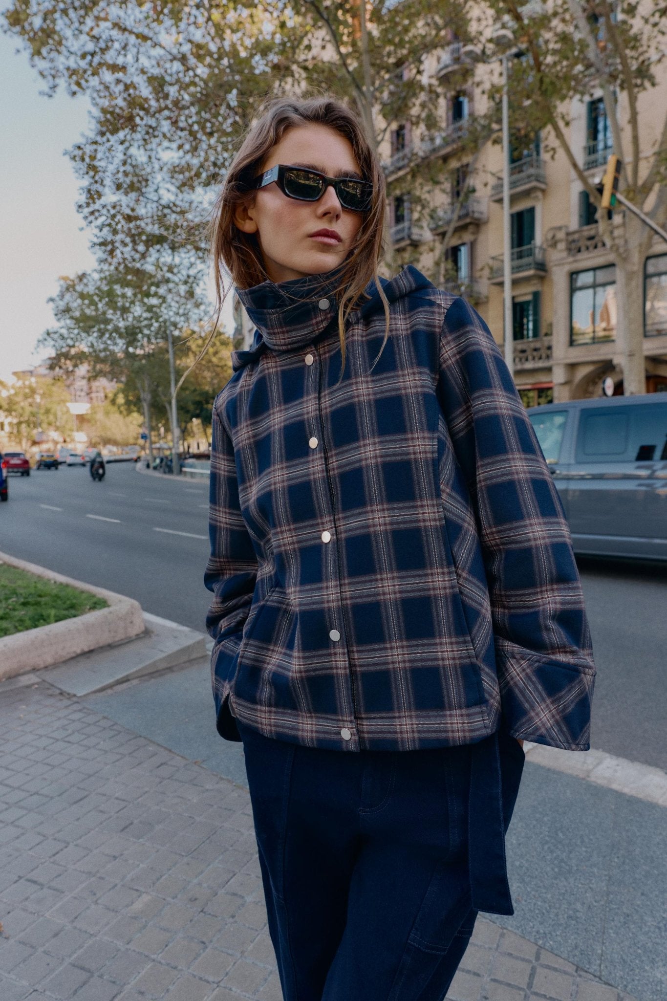 Red Navy Checked Hooded Jacket - Absanoh Pakistan