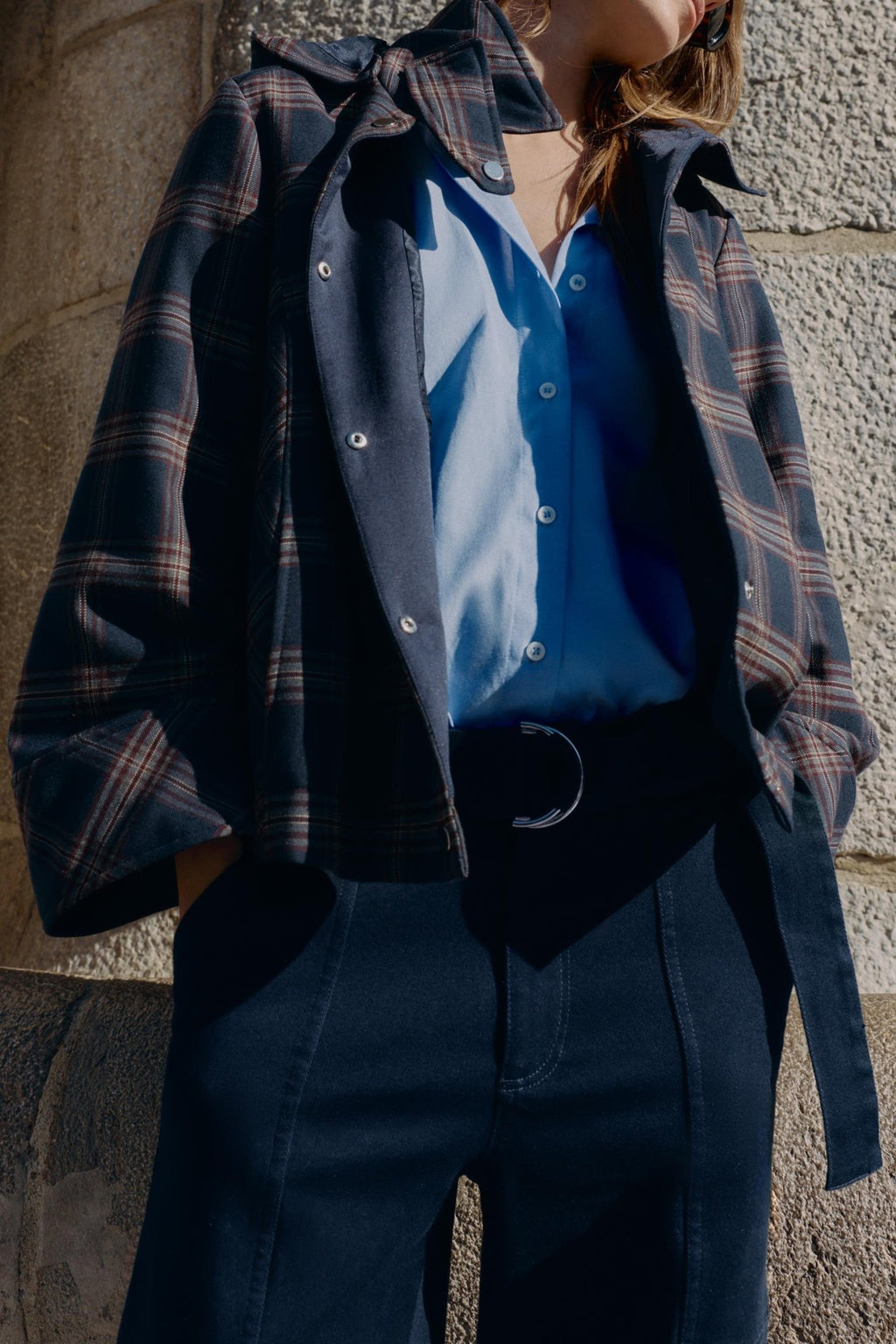 Red Navy Checked Hooded Jacket - Absanoh Pakistan