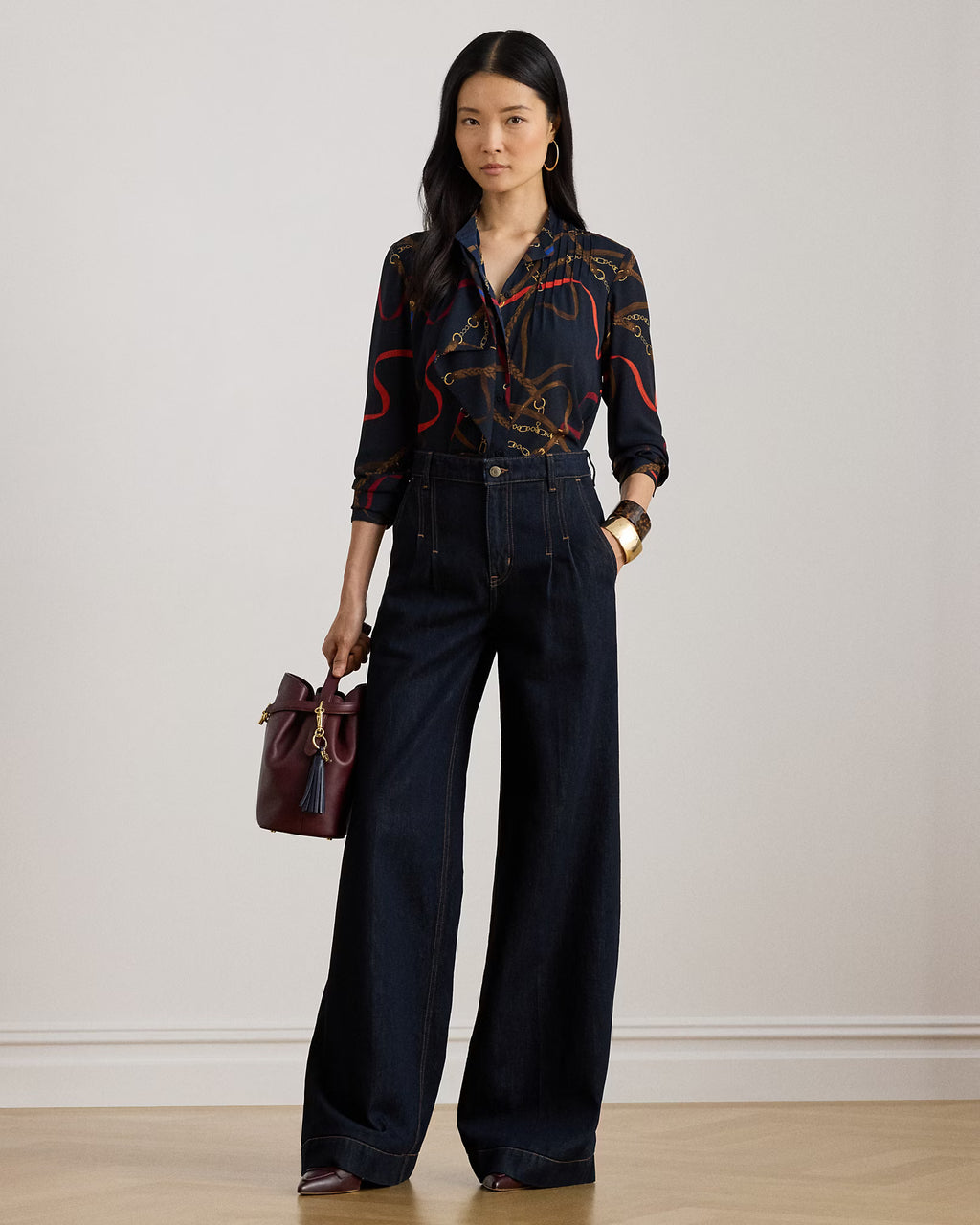 Pleated High Rise Wide Leg Jeans for Women