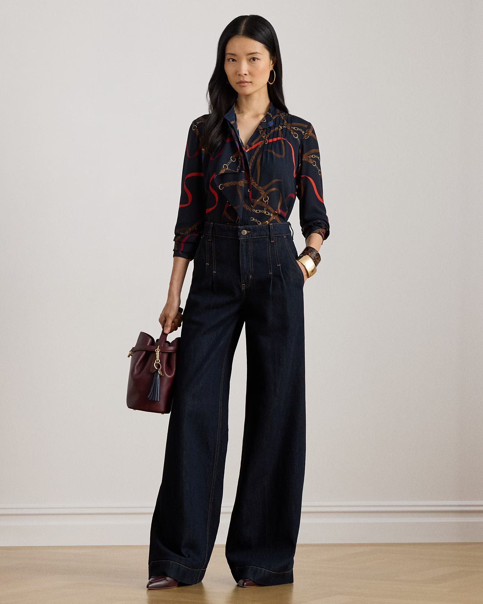 Pleated High Rise Wide Leg Jeans for Women