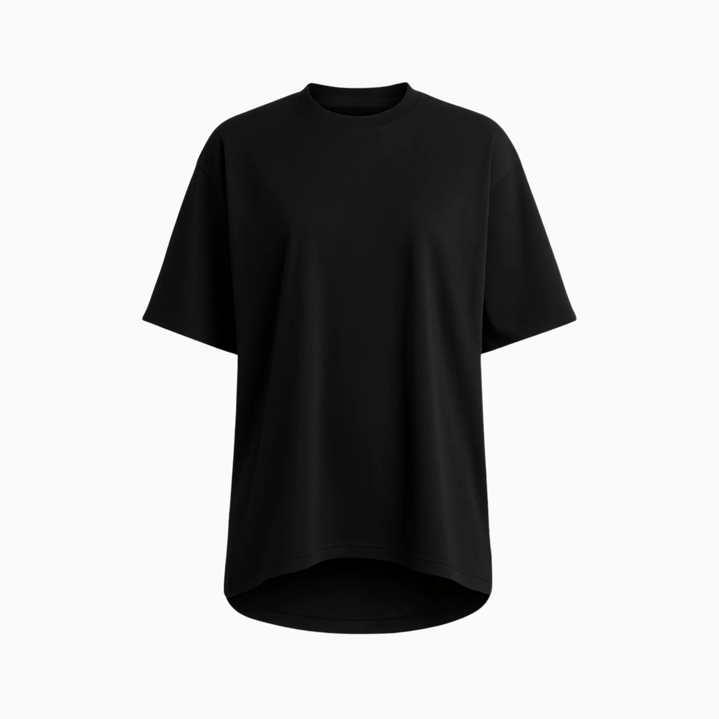 Women Soft Cotton Oversized Black Drop Shoulder Tee - Absanoh Pakistan