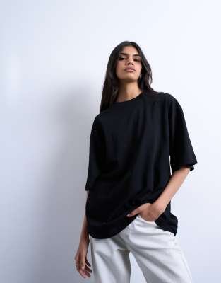 Women Soft Cotton Oversized Black Drop Shoulder Tee - Absanoh Pakistan